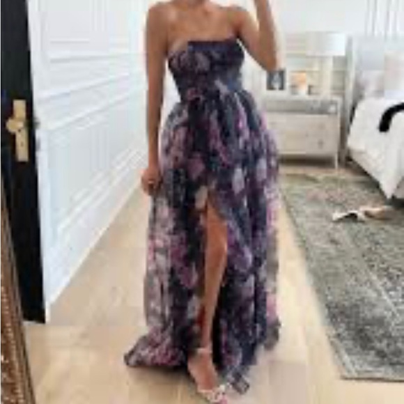 Lulus Dresses & Skirts - ☑️NWT Lulus Wonderful Waltz Purple Floral Print Strapless Bustier Maxi Dress